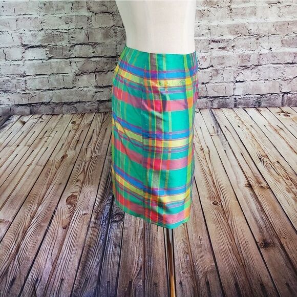 New Lauren Ralph Lauren Short Silk Madras Pencil Skirt - Picture 3 of 7